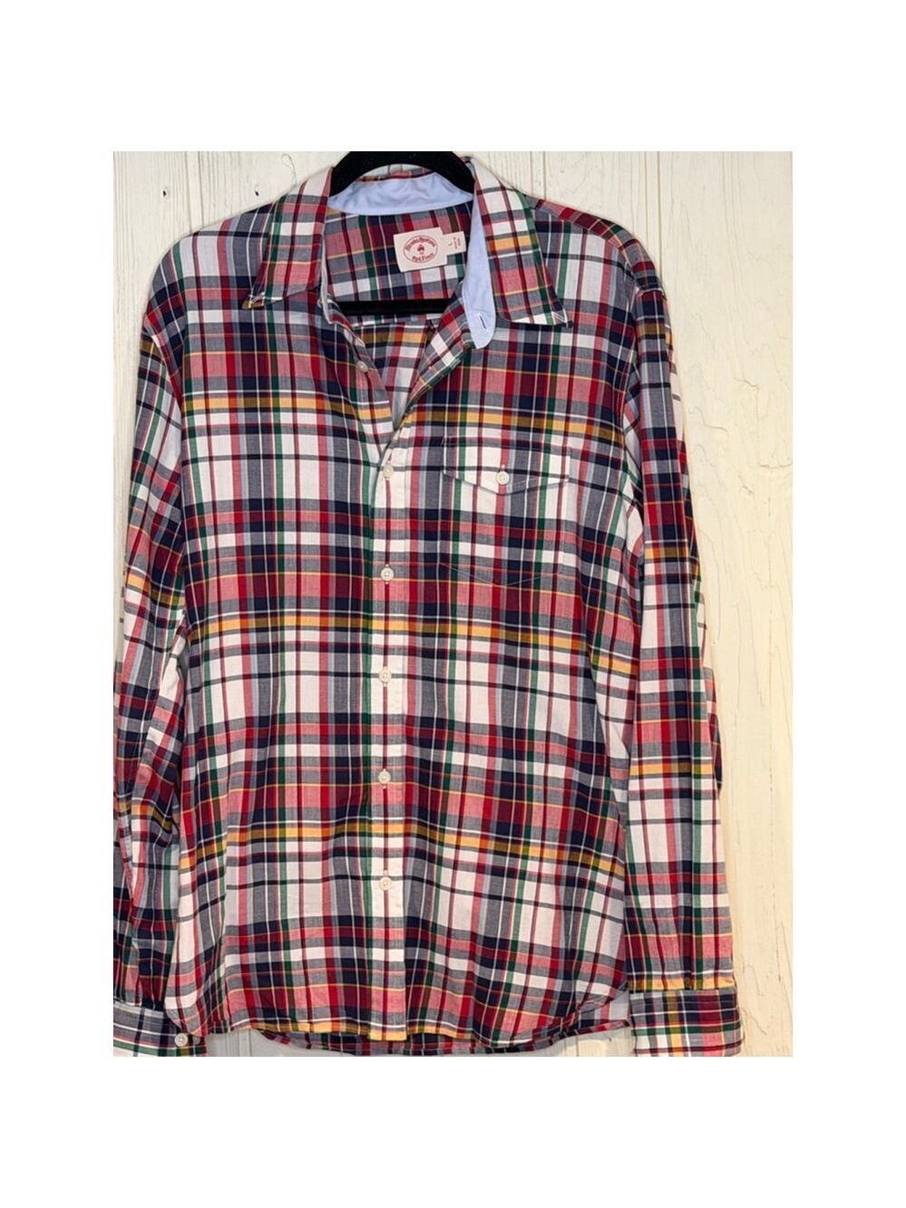 Men's Brooks Brothers Plaid Casual Button Down Shirt L Red Blue